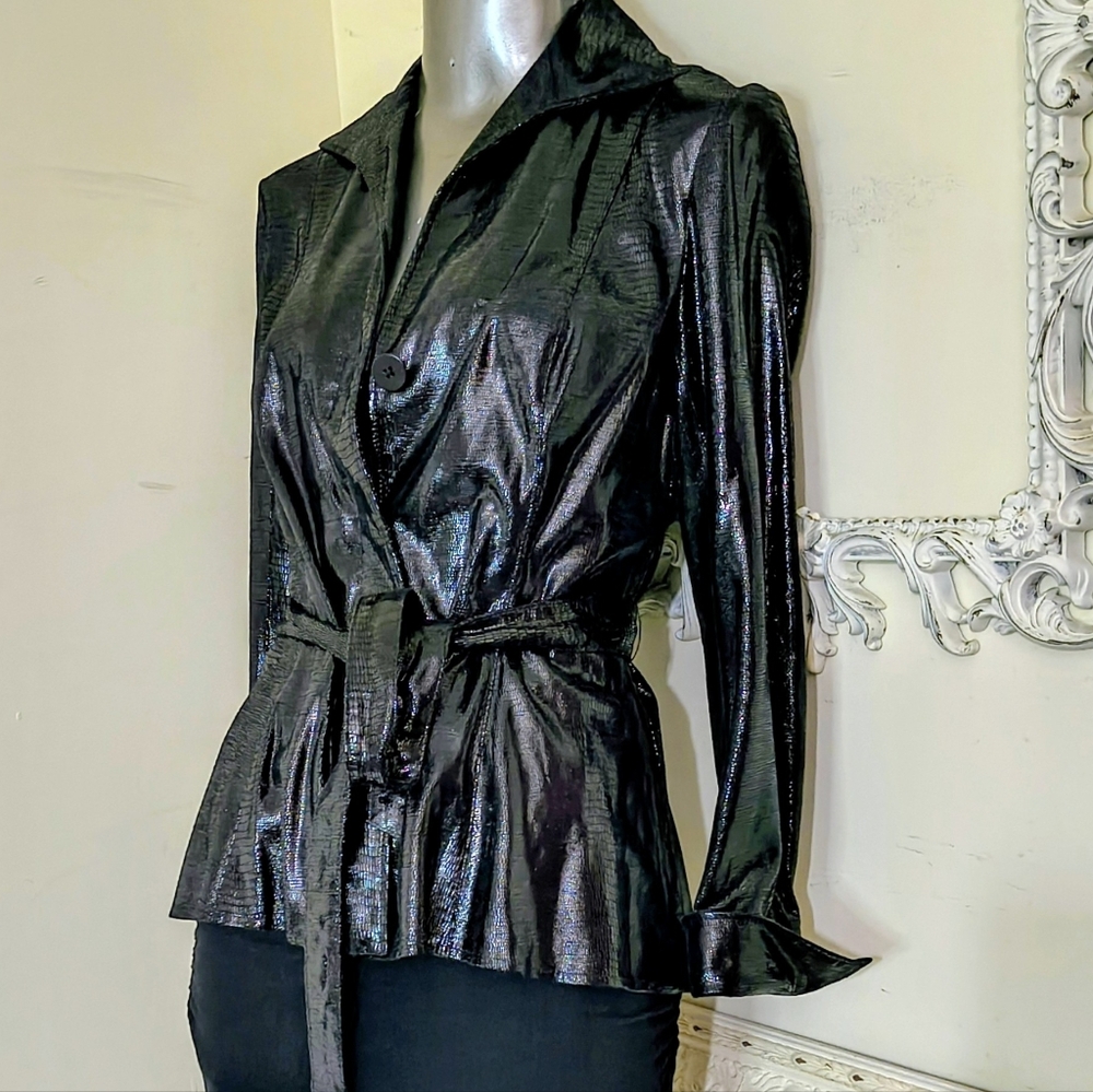 Lafayette 148 NY Leather Embossed Belted Jacket